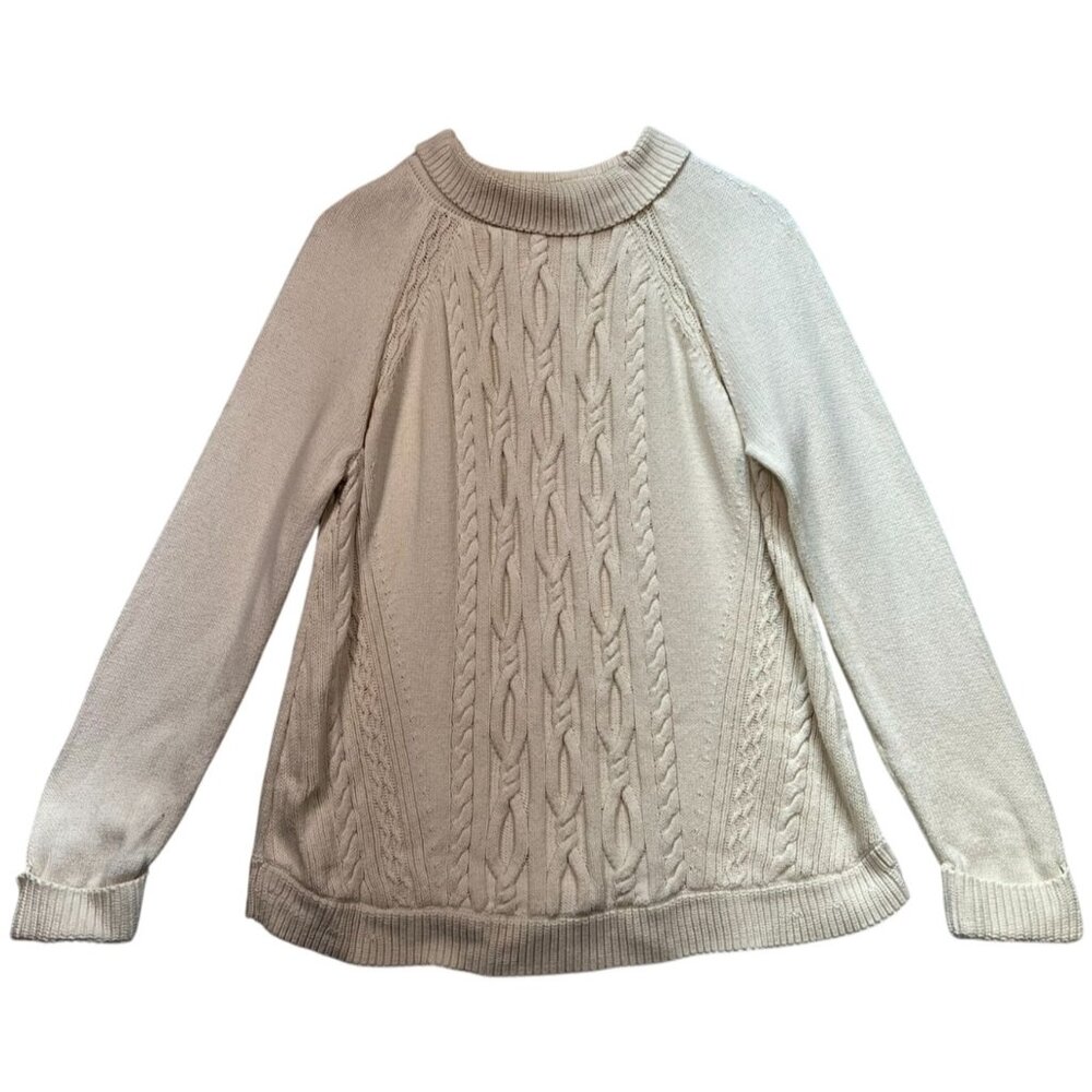 Talbots Women's Fisherman Sweater Cable Knit Long Sleeve Size XL Beige